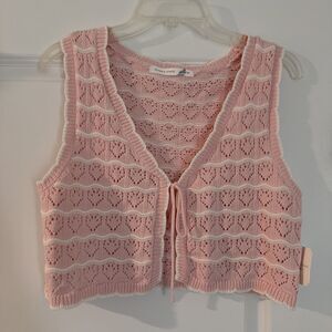 Alter'd State Crochet Pink & White Sleeveless Top Vest Feminine Boho MEDIUM